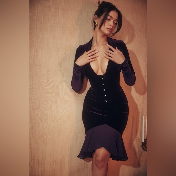 House of CB Dresses & Skirts - House of CB Dahna Dark Purple Velvet Corset Dress